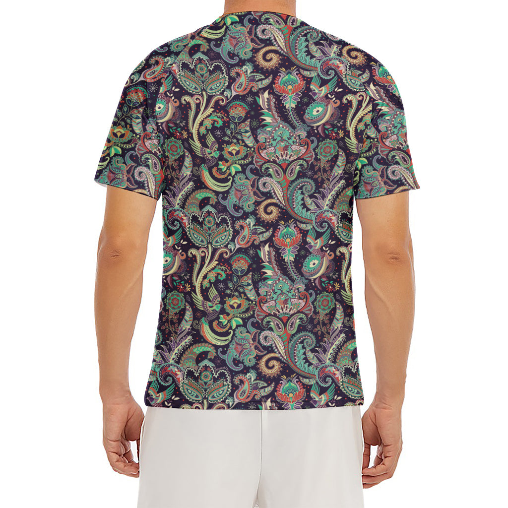 Retro Indian Paisley Pattern Print Men's Short Sleeve Rash Guard