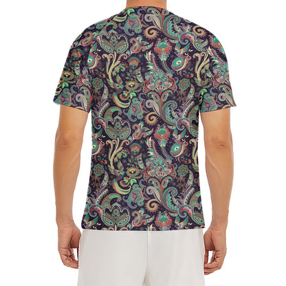 Retro Indian Paisley Pattern Print Men's Short Sleeve Rash Guard
