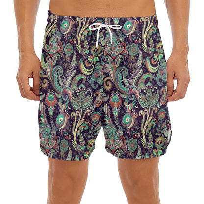 Retro Indian Paisley Pattern Print Men's Split Running Shorts