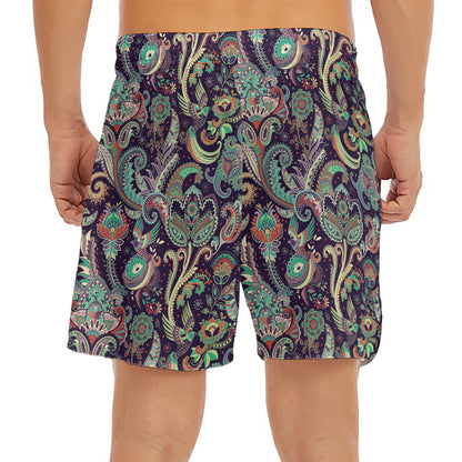 Retro Indian Paisley Pattern Print Men's Split Running Shorts