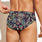 Retro Indian Paisley Pattern Print Men's Swim Briefs
