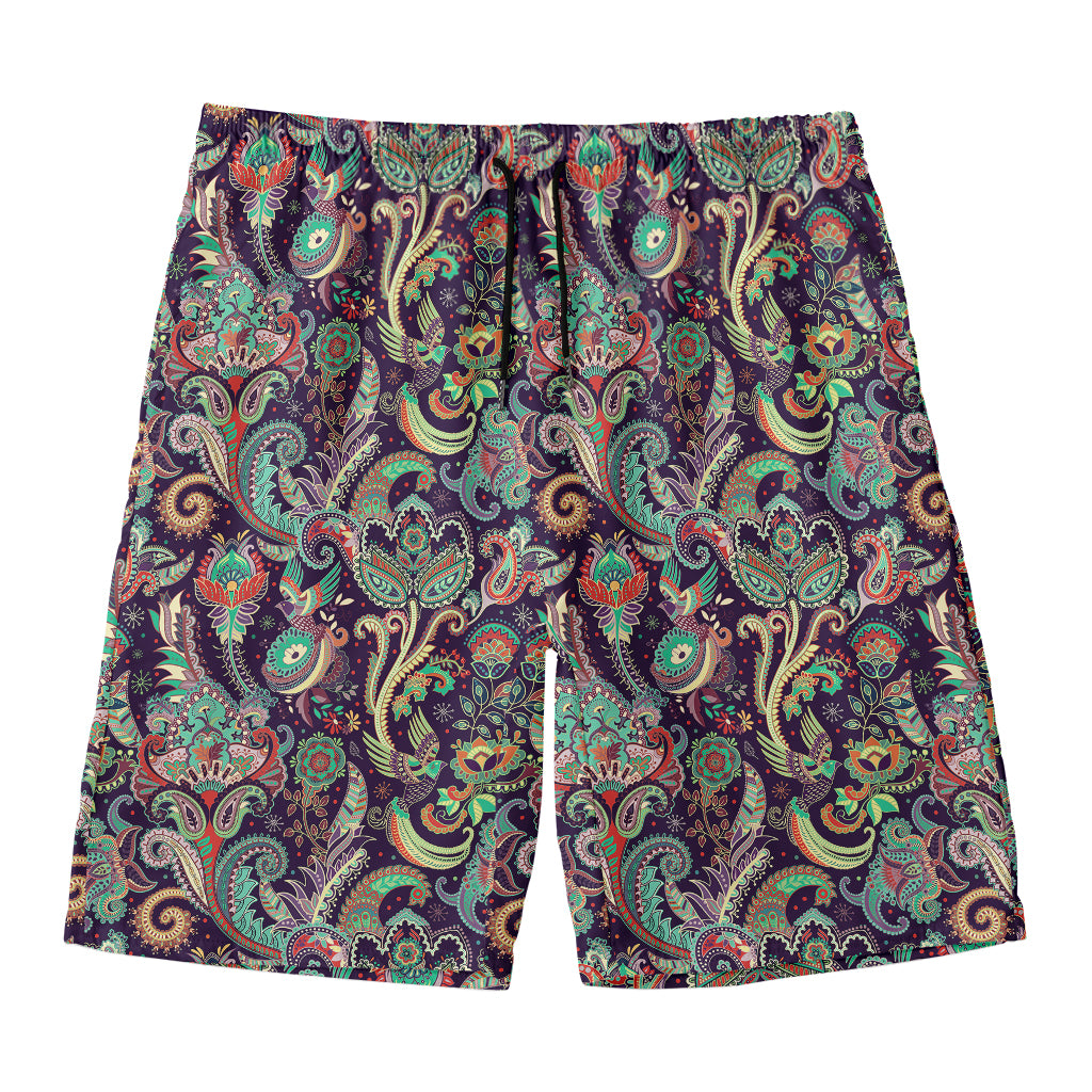 Retro Indian Paisley Pattern Print Men's Swim Trunks