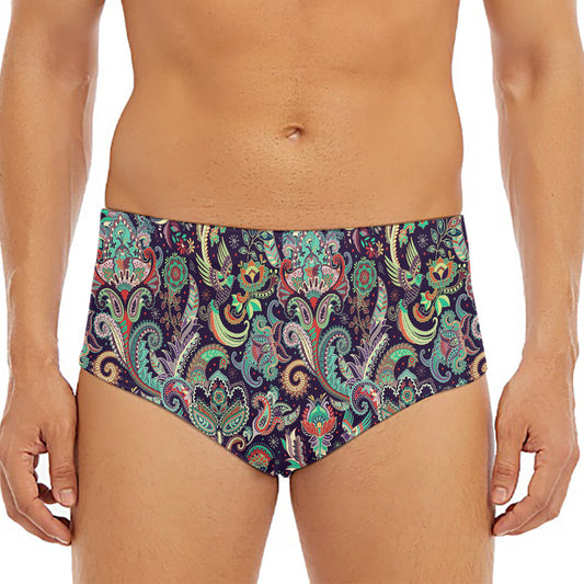 Retro Indian Paisley Pattern Print Men's Triangle Swim Briefs