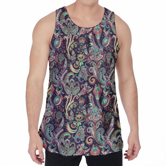 Retro Indian Paisley Pattern Print Men's Velvet Tank Top