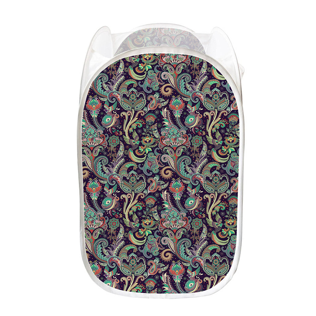 Retro Indian Paisley Pattern Print Mesh Laundry Hamper