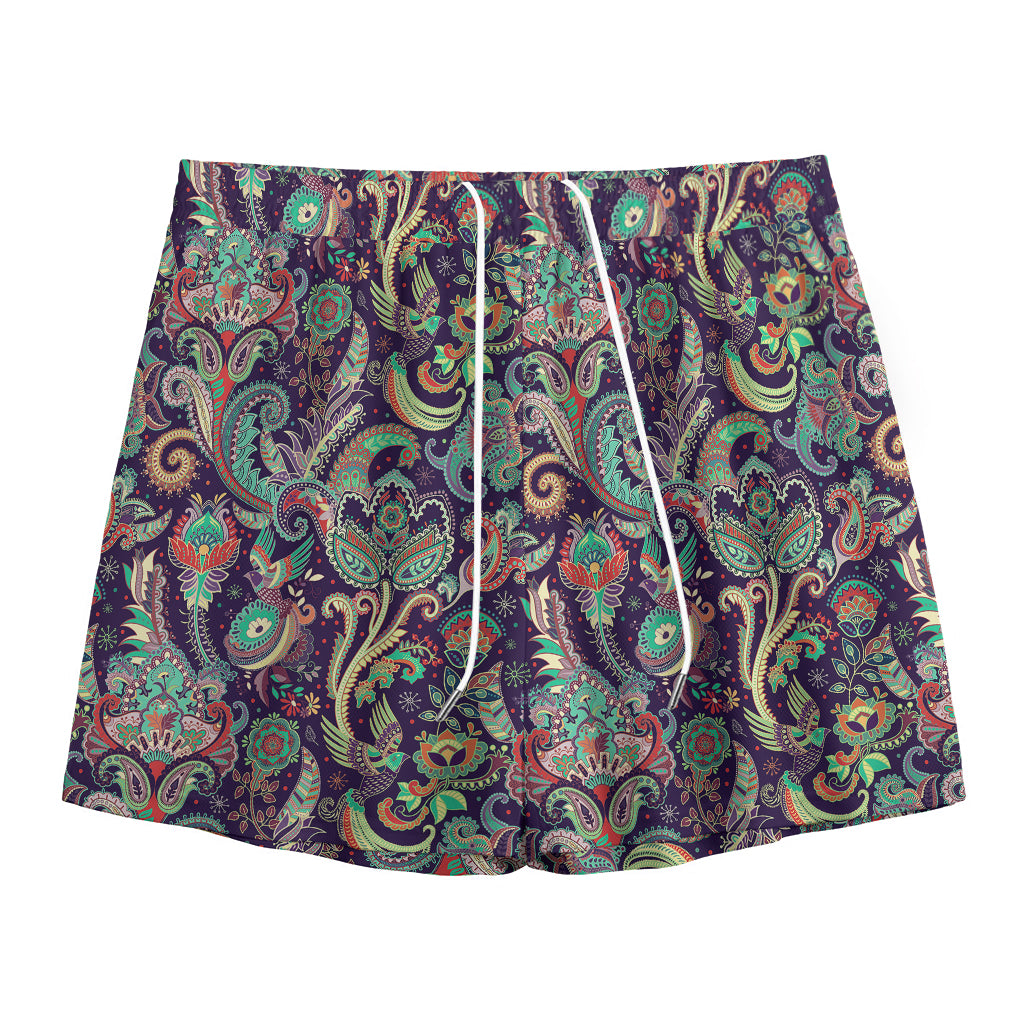Retro Indian Paisley Pattern Print Mesh Shorts