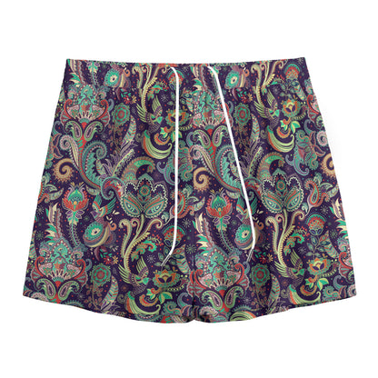 Retro Indian Paisley Pattern Print Mesh Shorts