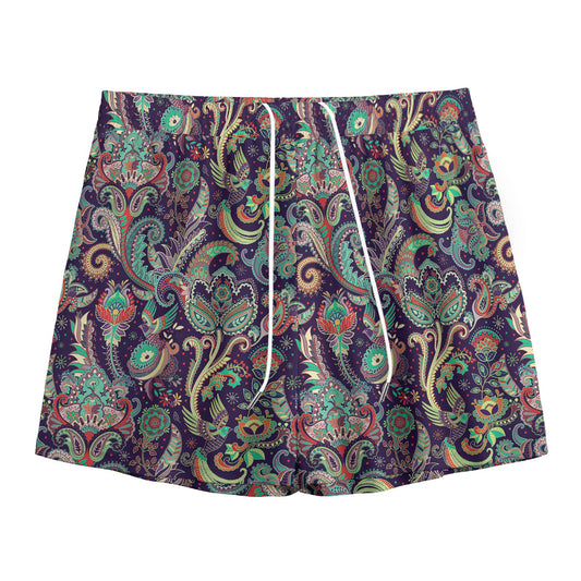 Retro Indian Paisley Pattern Print Mesh Shorts