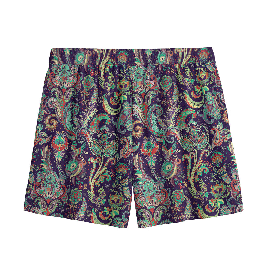 Retro Indian Paisley Pattern Print Mesh Shorts