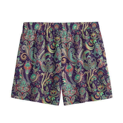 Retro Indian Paisley Pattern Print Mesh Shorts