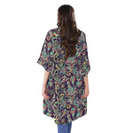 Retro Indian Paisley Pattern Print Open Front Beach Cover Up