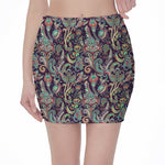 Retro Indian Paisley Pattern Print Pencil Mini Skirt