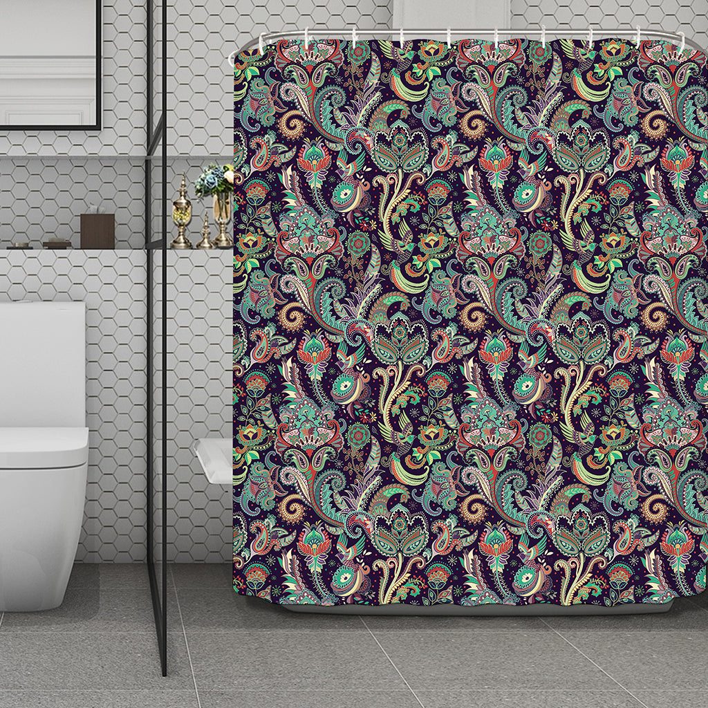 Retro Indian Paisley Pattern Print Polyester Shower Curtain