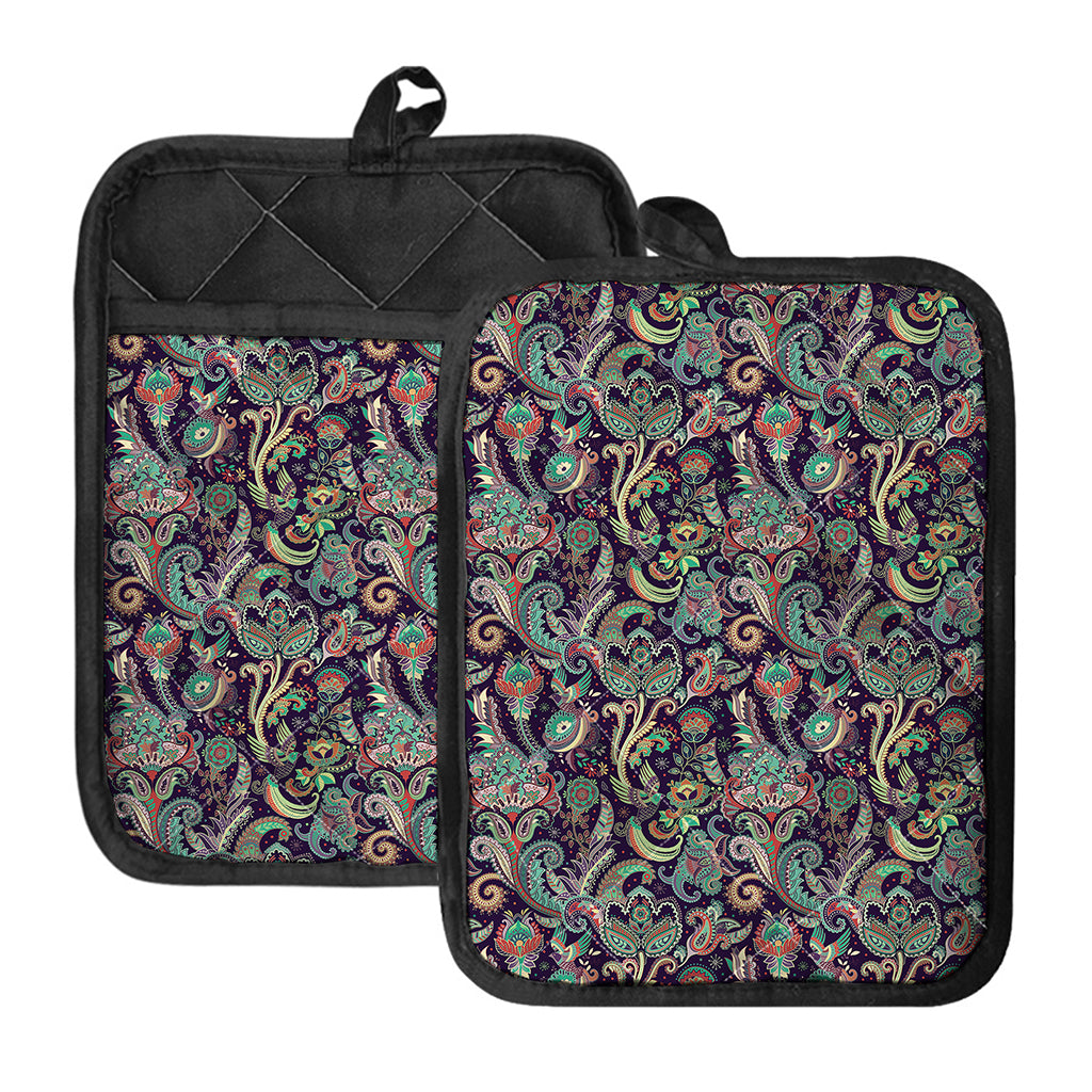 Retro Indian Paisley Pattern Print Pot Holders With Pocket