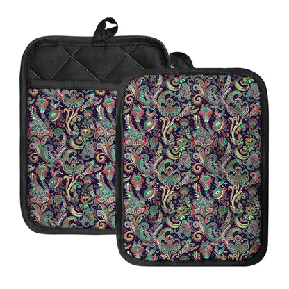 Retro Indian Paisley Pattern Print Pot Holders With Pocket