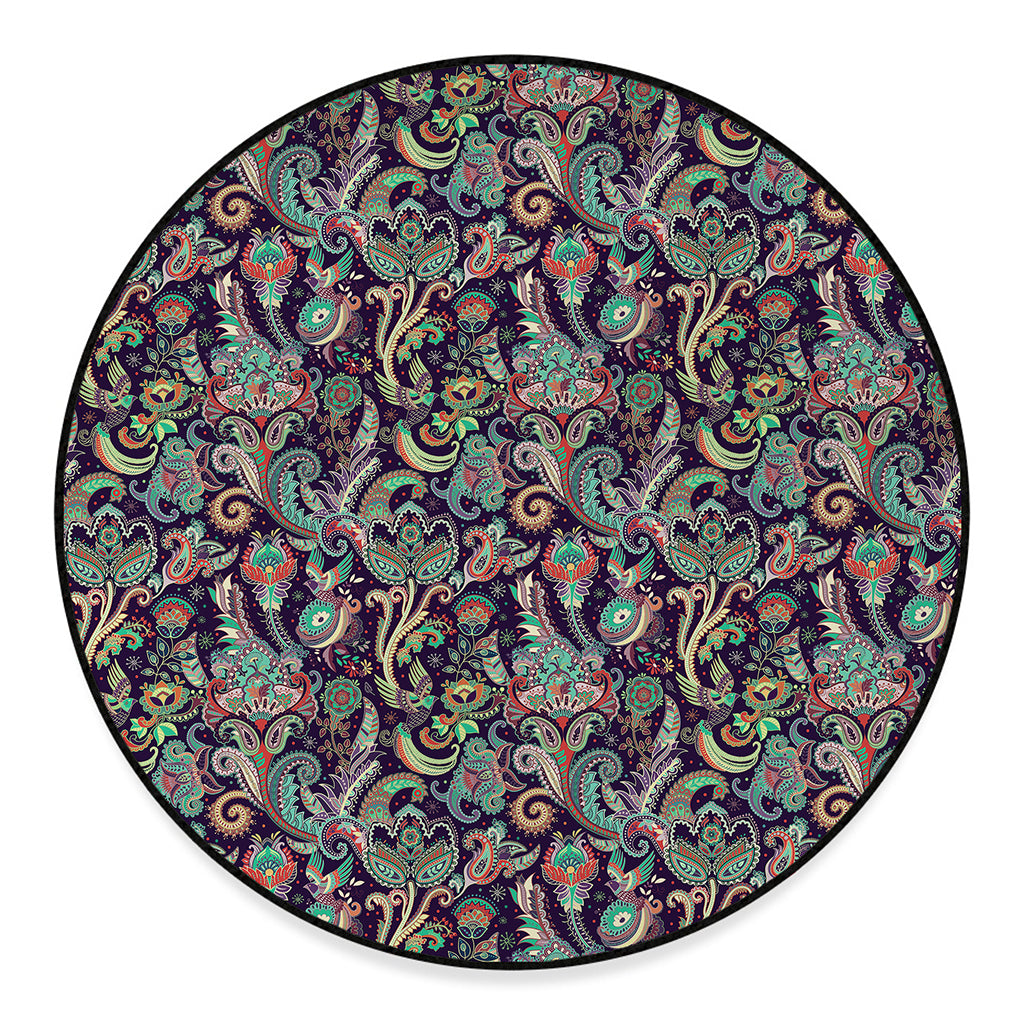 Retro Indian Paisley Pattern Print Round Floor Mat