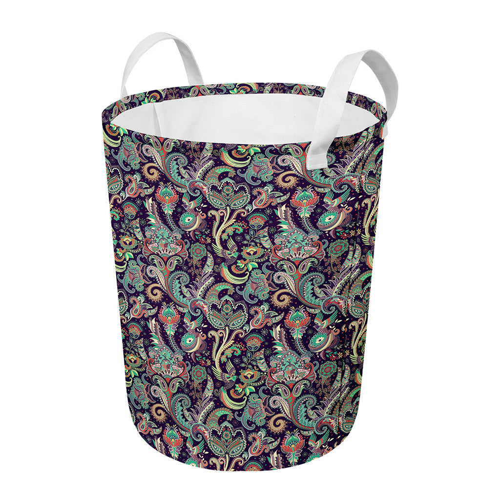 Retro Indian Paisley Pattern Print Round Laundry Basket