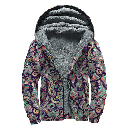 Retro Indian Paisley Pattern Print Sherpa Lined Zip Up Hoodie