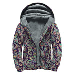 Retro Indian Paisley Pattern Print Sherpa Lined Zip Up Hoodie