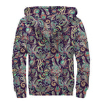 Retro Indian Paisley Pattern Print Sherpa Lined Zip Up Hoodie