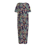 Retro Indian Paisley Pattern Print Short Sleeve Long Nightdress