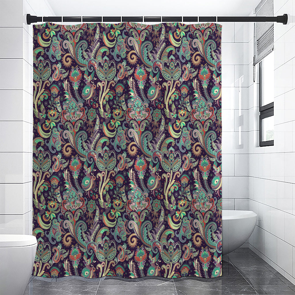 Retro Indian Paisley Pattern Print Shower Curtain
