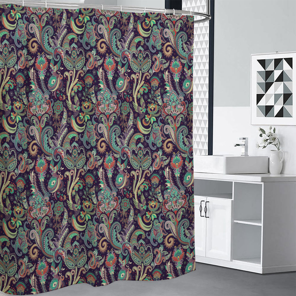 Retro Indian Paisley Pattern Print Shower Curtain