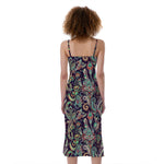 Retro Indian Paisley Pattern Print Slim Fit Midi Cami Dress