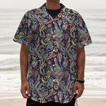 Retro Indian Paisley Pattern Print Textured Short Sleeve Shirt