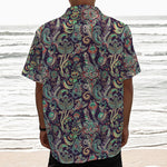 Retro Indian Paisley Pattern Print Textured Short Sleeve Shirt