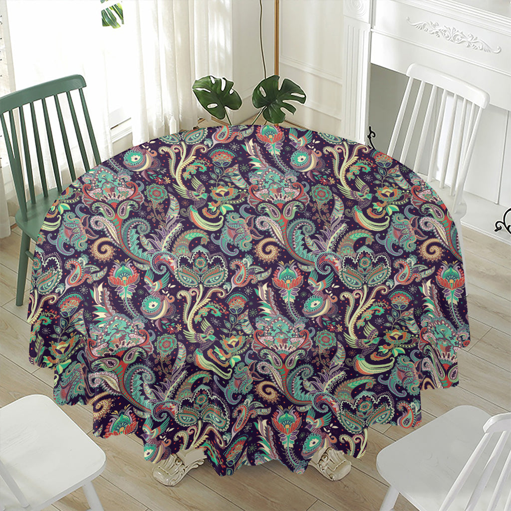 Retro Indian Paisley Pattern Print Waterproof Round Tablecloth