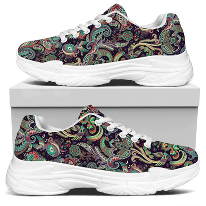 Retro Indian Paisley Pattern Print White Chunky Shoes