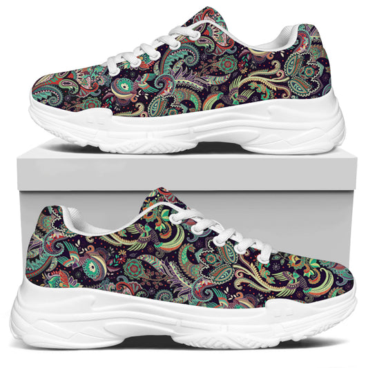 Retro Indian Paisley Pattern Print White Chunky Shoes