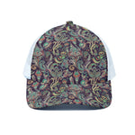 Retro Indian Paisley Pattern Print White Mesh Trucker Cap