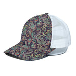 Retro Indian Paisley Pattern Print White Mesh Trucker Cap