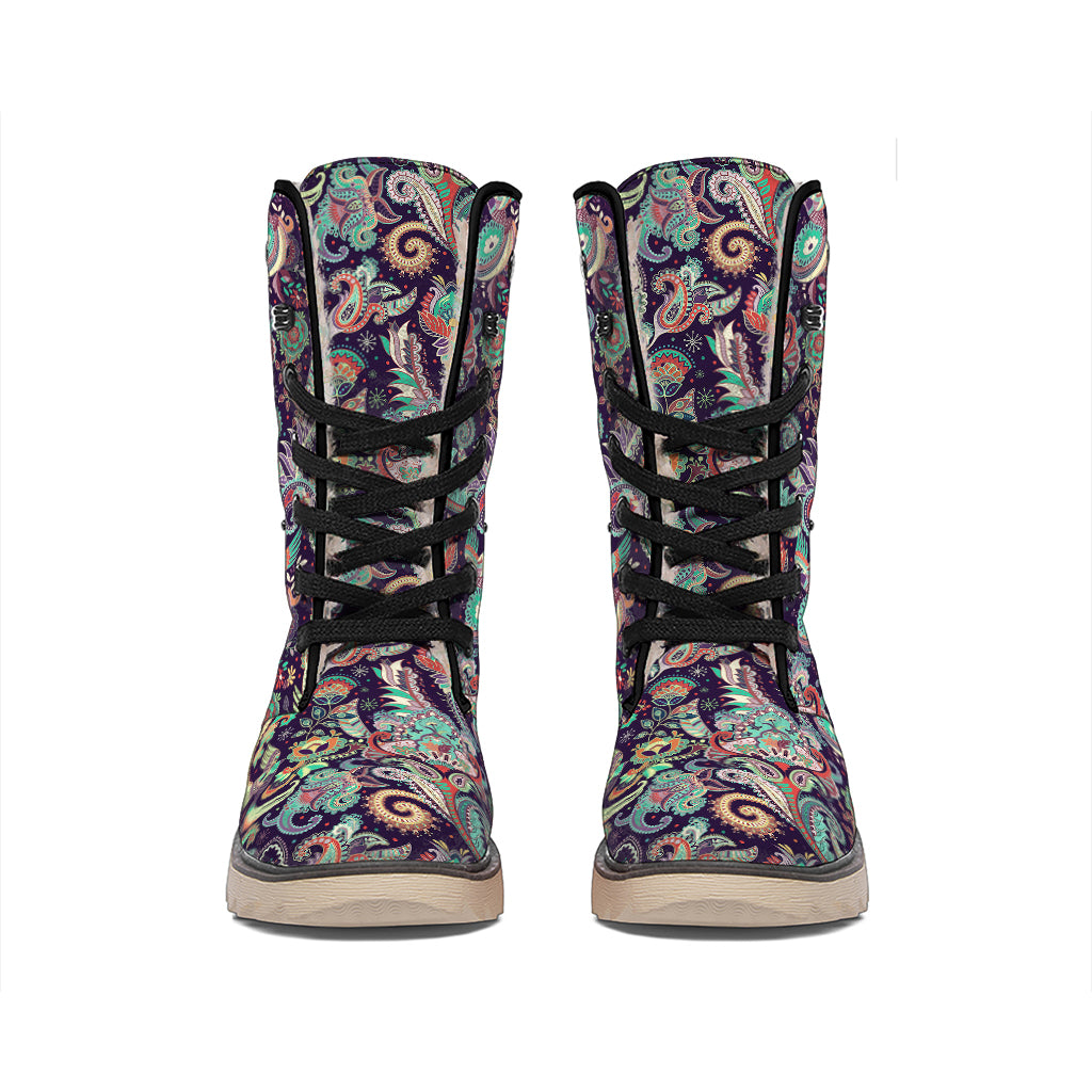 Retro Indian Paisley Pattern Print Winter Boots