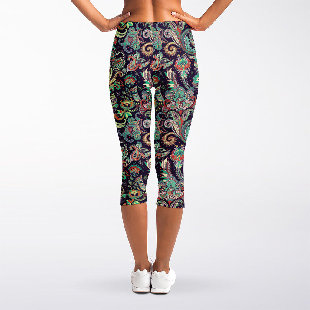 Retro Indian Paisley Pattern Print Women's Capri Leggings