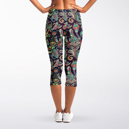 Retro Indian Paisley Pattern Print Women's Capri Leggings