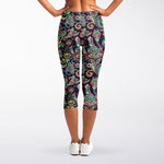 Retro Indian Paisley Pattern Print Women's Capri Leggings
