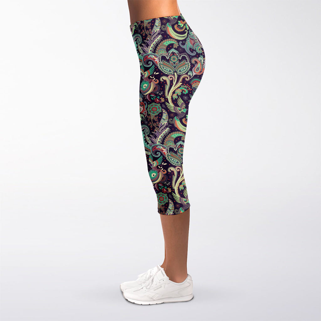 Retro Indian Paisley Pattern Print Women's Capri Leggings