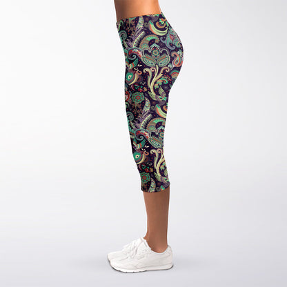 Retro Indian Paisley Pattern Print Women's Capri Leggings