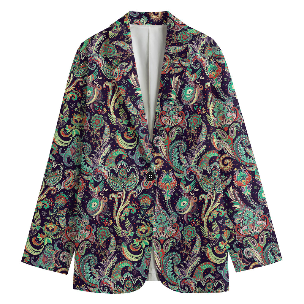 Retro Indian Paisley Pattern Print Women's Cotton Blazer