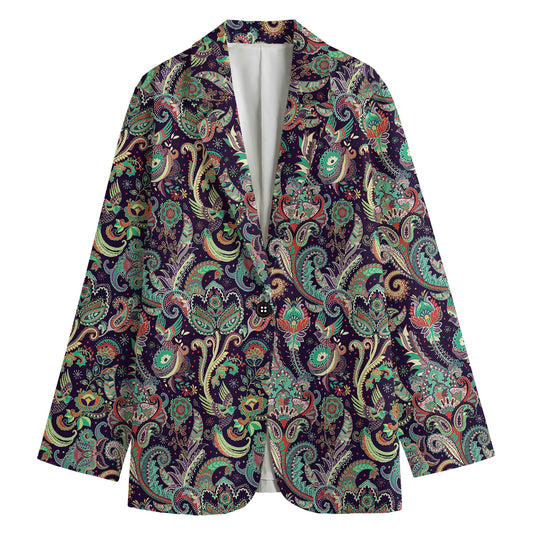 Retro Indian Paisley Pattern Print Women's Cotton Blazer