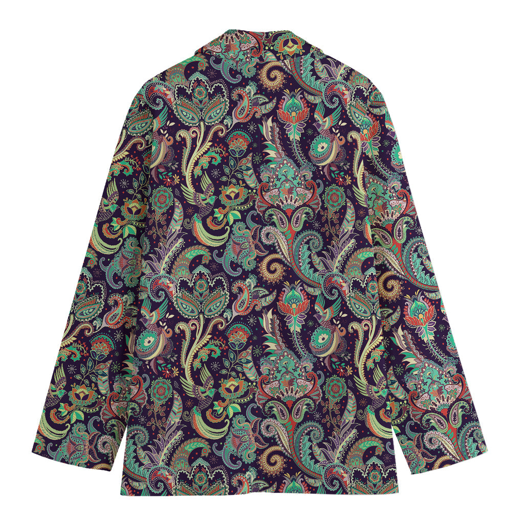 Retro Indian Paisley Pattern Print Women's Cotton Blazer