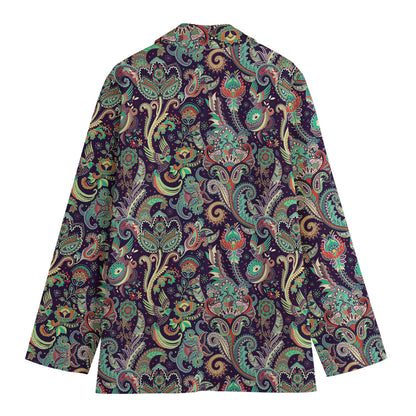Retro Indian Paisley Pattern Print Women's Cotton Blazer