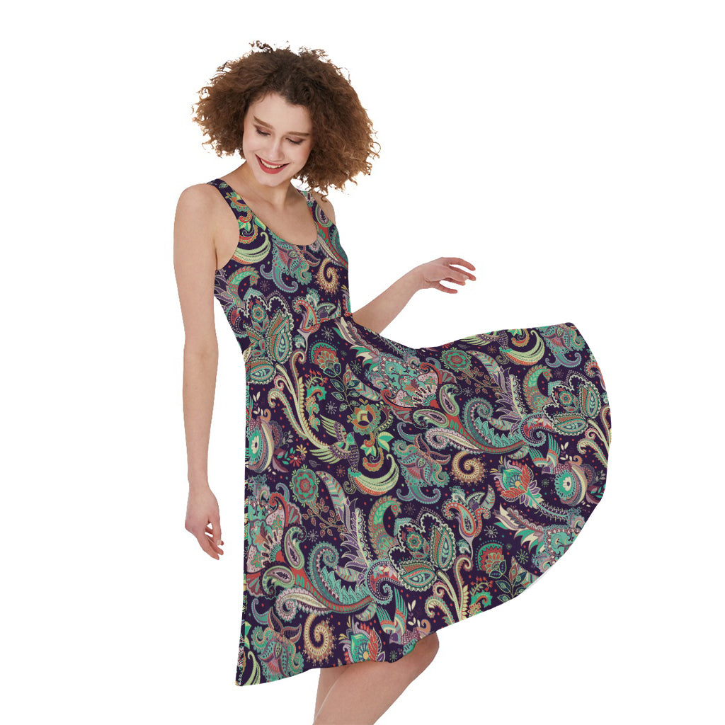 Retro Indian Paisley Pattern Print Women's Sleeveless Dress