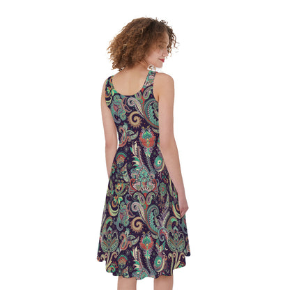 Retro Indian Paisley Pattern Print Women's Sleeveless Dress