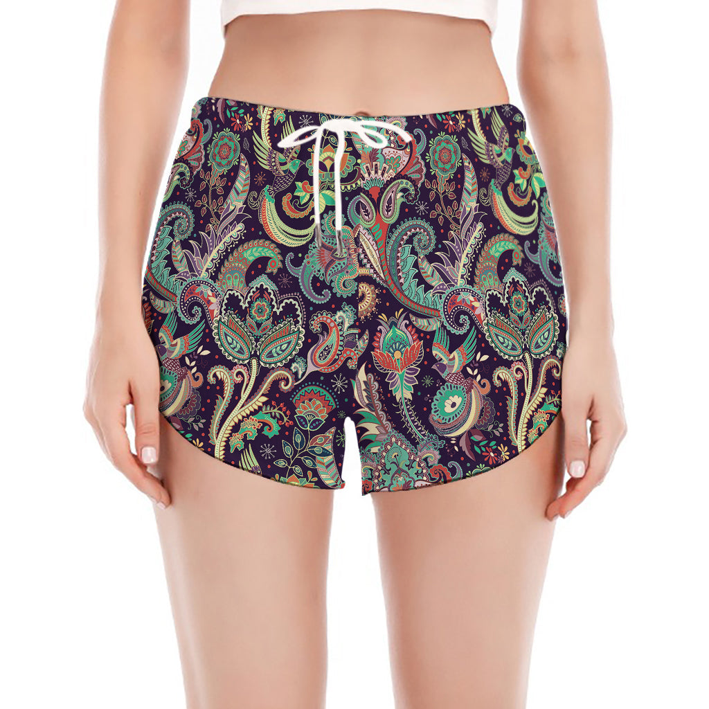 Retro Indian Paisley Pattern Print Women's Split Running Shorts