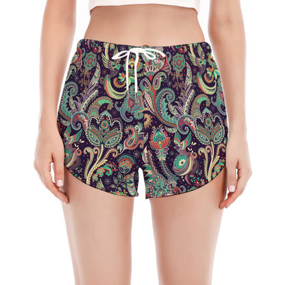 Retro Indian Paisley Pattern Print Women's Split Running Shorts