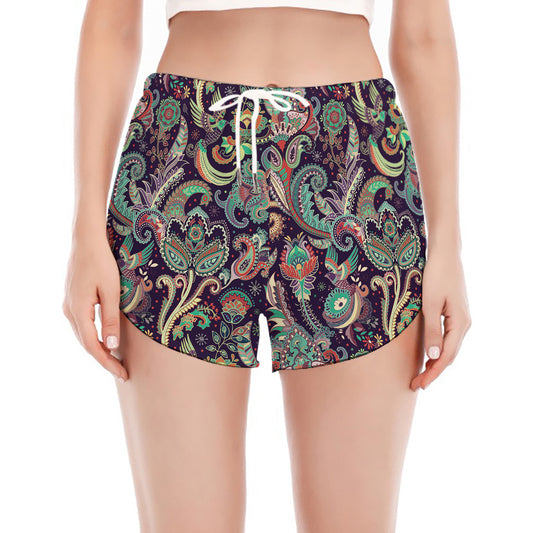 Retro Indian Paisley Pattern Print Women's Split Running Shorts